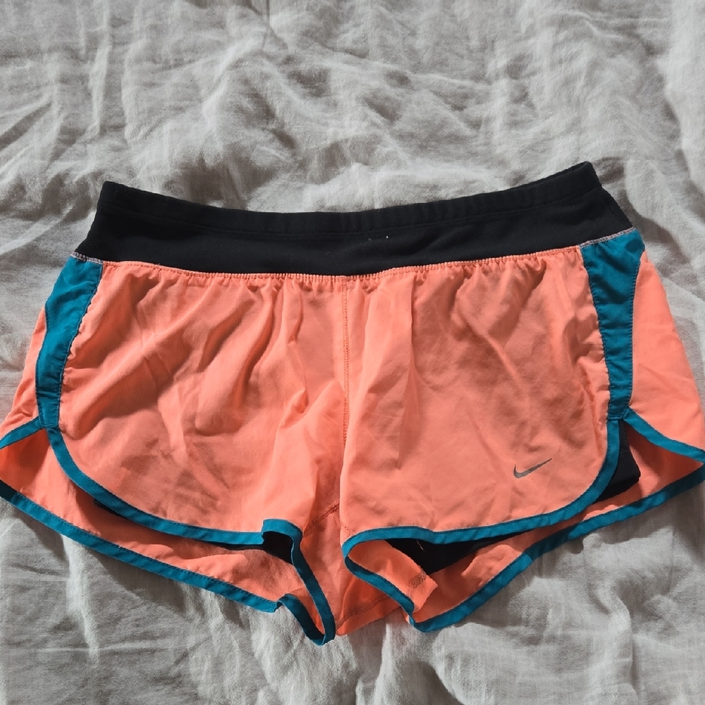 Nike Women's Coral and Turquoise Athletic Shorts